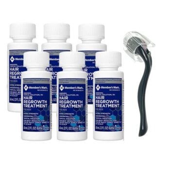Member’s Mark Minoxidil 5%, Tratament Pentru Barba și Scalp, 6 Luni Aplicare, Dermaroller cu Capac Protector