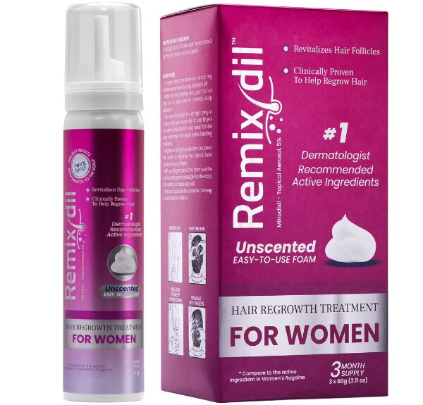 COMBATE SUBȚIEREA PĂRULUI WITH MEN'S REMIXIDIL A clinically proven topical treatment to aid in the prevention and treatment of hair loss. (4) Remixidil Spuma pentru Cresterea Parului la Femei, Minoxidil 5%, Blocant DHT si Biotina, 1 Luna Aplicare - imagine 1