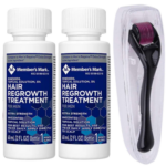 Minoxidil Member's Mark 5%, 2 Luni Aplicare, Dermaroller Cu Carcasa Protectoare, Tratament pentru caderea parului si cresterea barbii