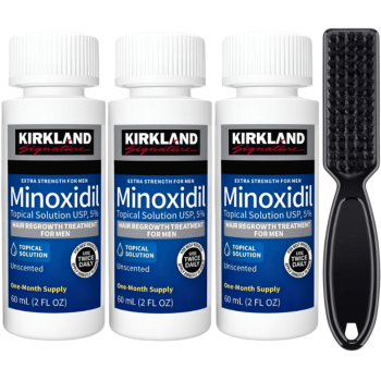 Minoxidil Kirkland 5%, 3 Luni Aplicare, Perie Curatare Impuritati, Tratament pentru caderea parului si cresterea barbii