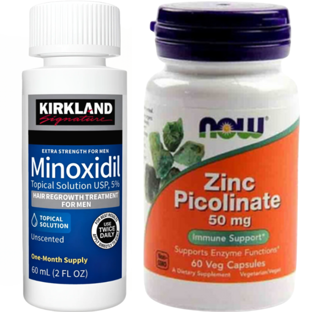 Untitled (1000 x 1000 px) (52) Minoxidil Kirkland 5% + Zinc Picolinate, 50 mg, Now, 60 Capsule, Tratament pentru caderea parului si cresterea barbii - imagine 1