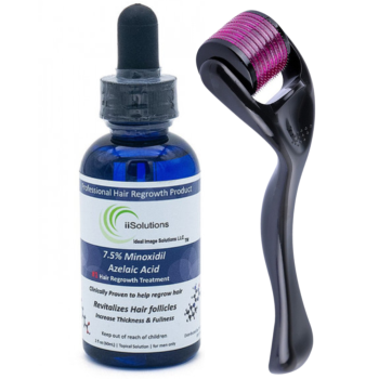 IiSolutions Minoxidil 7,5%, 1 Luna Aplicare, Dermaroller, Tratament pentru caderea parului si cresterea barbii