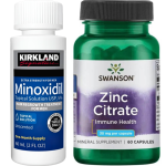 Minoxidil Kirkland 5% + Zinc Citrate, 30 mg, Swanson, 60 Capsule, Tratament pentru caderea parului si cresterea barbii