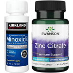 Minoxidil Kirkland 5% + Zinc Citrate, 50 mg, Swanson, 60 Capsule, Tratament pentru caderea parului si cresterea barbii