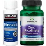 Minoxidil Kirkland 5% + Zinc Picolinate, 22 mg, Swanson, 60 Capsule, Tratament pentru caderea parului si cresterea barbii