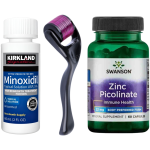 Kirkland Minoxidil 5%, 1 Luna Aplicare + Dermaroller + Zinc Picolinate, 22 mg, Swanson, 60 Capsule