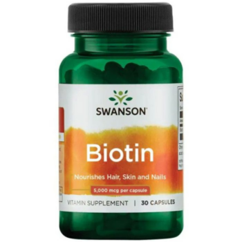 Biotin Swanson, 5000 mcg, 30 Capsule Masticabile, 1 Luna Utilizare, Tratament Pentru Barba/Par