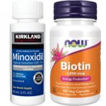 Minoxidil Kirkland 5% + Biotin NOW 1000 mcg, 100 Capsule, Tratament pentru caderea parului si cresterea barbii