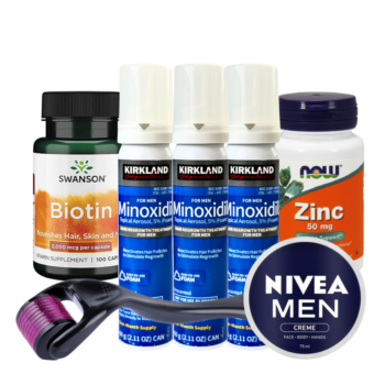 Set Complet Pentru Cresterea Parului si Barbii, Biotin, Minoxidil Kirkland Spuma, Zinc, Nivea Crema Hidratanta, Dermaroller, Tratament Pentru 3 Luni (Scalp/Ten Sensibil)
