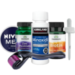 Set Complet Pentru Cresterea Parului/Barbii, Minoxidil Kirkland 1 Luna Aplicare, Zinc, Biotin, Nivea Crema Hidratanta, Dermaroller, Pipeta Originala,  Tratament pentru caderea parului si cresterea barbii