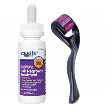 Minoxidil Equate 2% + Dermaroller, Pentru Femei, 1 Luna Aplicare, Tratament Impotriva Caderii Parului, Pipeta Inclusa