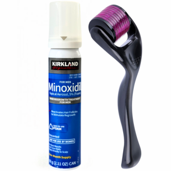 Spuma Minoxidil Kirkland 5%, Dermaroller, Tratament pentru caderea parului si cresterea barbii