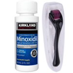 Minoxidil Kirkland 5%, 1 Luna Aplicare, Dermaroller cu Carcasa Protectoare, Tratament pentru caderea parului si cresterea barbii