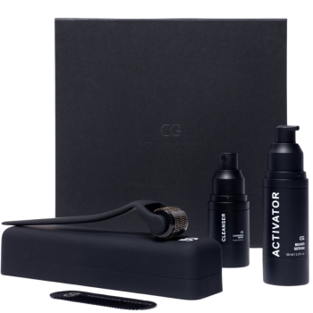 Set Complet Pentru Cresterea Barbii cu Biotina, Arginina si Turmeric, Copenhagen Grooming, Ser barba, Dermaroller, Dezinfectant Dermaroller, pieptene barba