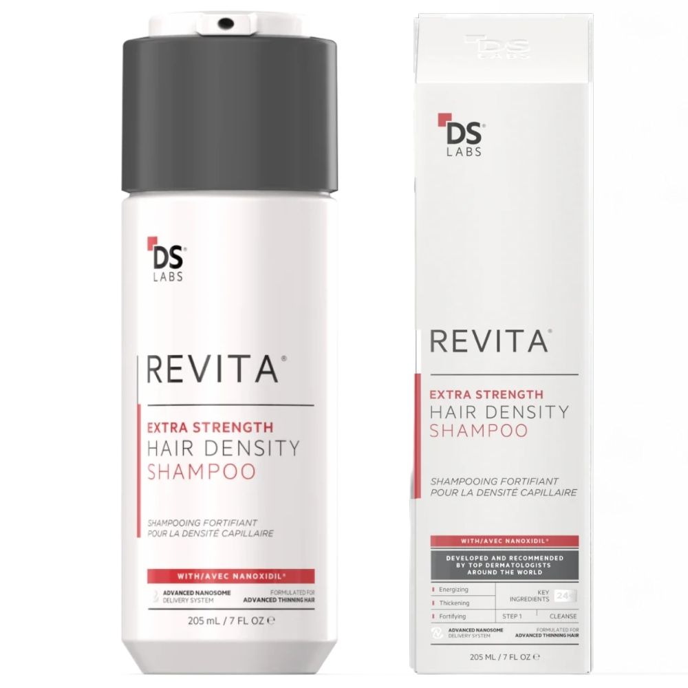 2 Sampon cu Nanoxidil – Impotriva caderii parului, Tratament Intens pentru Densitate Capilara, Fortifiere si Volum, Par Vizibil Mai Des si Mai Rezistent, Fara Sulfati si Silicon, Pentru Barbati si Femei, 205mL, DS Labs Revita Extra Strength - imagine 1