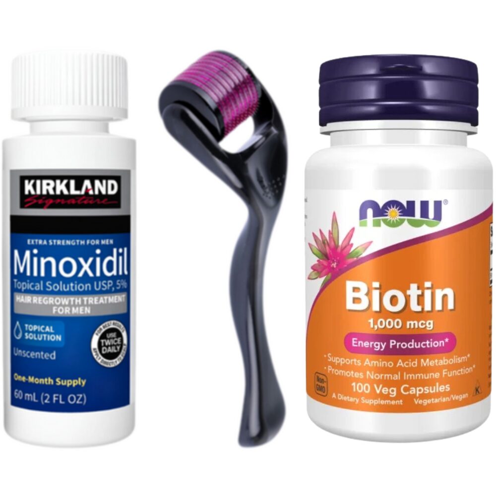 Untitled design Kit Crestere Barba si Par: Minoxidil 5%, Dermaroller si Biotina 1000 mcg5 - Tratament 1 Luna - imagine 1