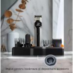 Aparat de Tuns Flero® 14în1 Profesional, Trimmer și Shaver, IPX7, Lame Inox, LCD, Autonomie 4h – Negru-Gri - imagine 7
