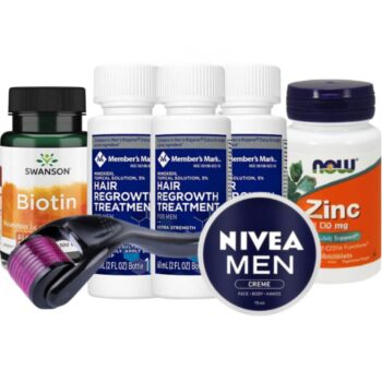 Set Complet Pentru Cresterea Parului/Barbii, Minoxidil Member's Mark, Zinc, Biotin, Nivea Crema Hidratanta, Dermaroller, Pipeta, Tratament Pentru 3 Luni