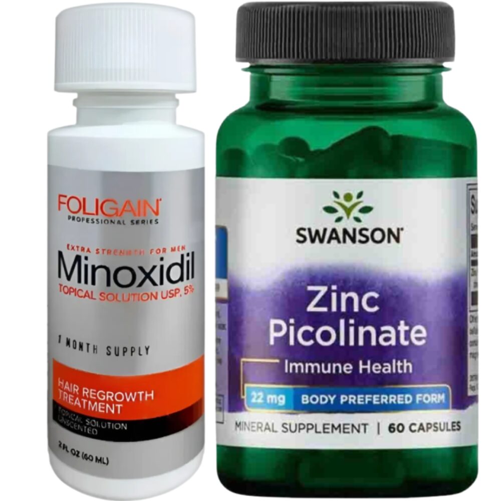 Member's Mark seturi Minoxidil Foligain 5%, 1 Luna Aplicare, Tratament pentru caderea parului si cresterea barbii, 60 ml, Zinc Picolinate, 22mg, Swanson, 60 Capsule - imagine 1