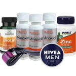 Set Complet Pentru Cresterea Parului/Barbii, Minoxidil Foligain 5%, Zinc, Biotin, Nivea Crema Hidratanta, Dermaroller, Pipeta, Tratament Pentru 3 Luni
