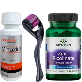 Minoxidil Foligain 5%, 1 Luna Aplicare, Dermaroller, Zinc Picolinate, 22 mg, Swanson, 60 Capsule