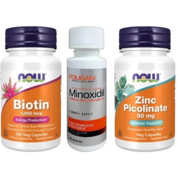 Minoxidil Foligain 5%, Zinc Picolinate 50 mg Now 60 Capsule, Biotin 1000 mcg 100 Capsule,Tratament pentru Caderea Parului si Cresterea Barbii