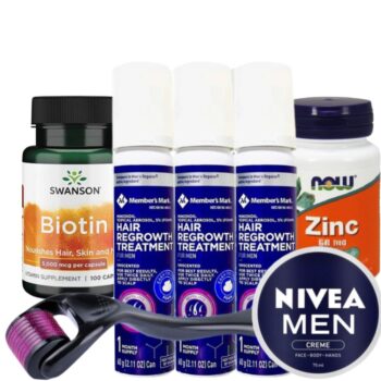 Set Complet Pentru Cresterea Parului si Barbii, Biotin, Minoxidil Member's Mark Spuma, Zinc, Nivea Crema Hidratanta, Dermaroller, Tratament Pentru 3 Luni (Scalp/Ten Sensibil)
