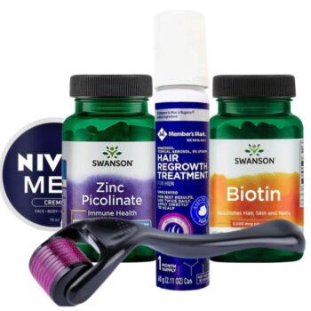 Set Complet Pentru Cresterea Parului si Barbii, Biotin, Minoxidil Member’s Mark Spuma, Zinc, Nivea Crema Hidratanta, Dermaroller, Tratament Pentru 1 Luna (Scalp/Ten Sensibil)