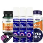 Set Complet Pentru Cresterea Parului si Barbii, Biotin, Minoxidil Member's Mark Spuma, Zinc, Nivea Crema Hidratanta, Dermaroller, Tratament Pentru 3 Luni (Scalp/Ten Sensibil)